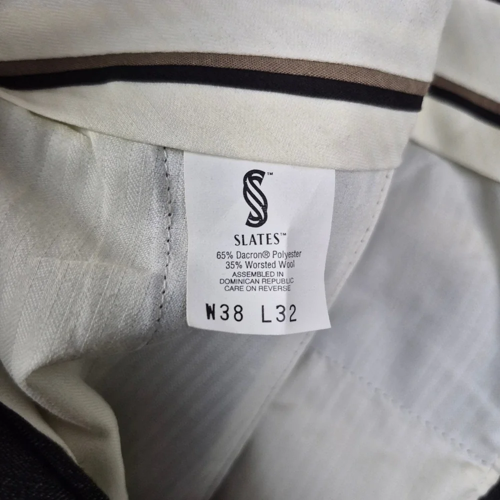 Vtg Slates Mens Charcoal Gray Pleated Cuffed Dress Pants Wool Blend 38x32